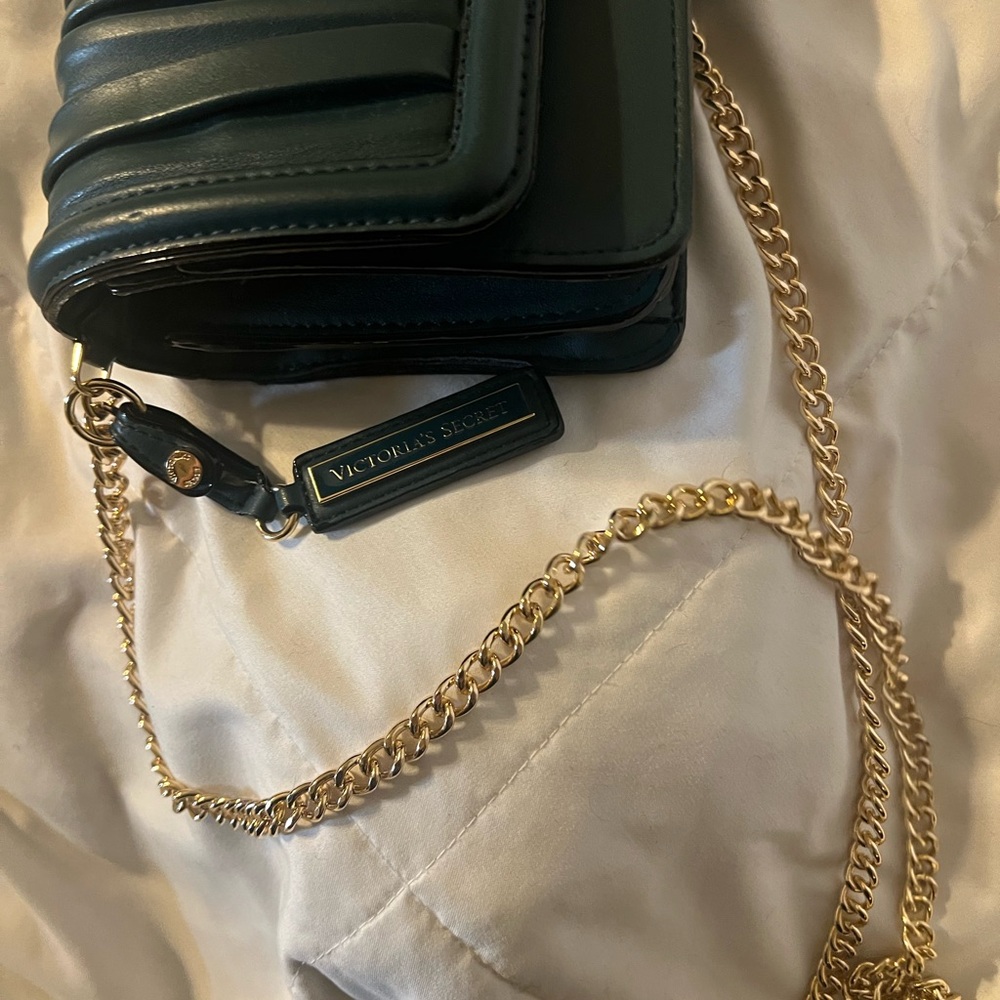 Victoria's Secret Dark Green Crossbody Bag with Gold Chain